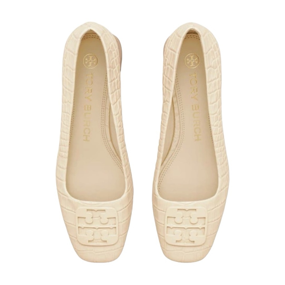 TORY BURCH Georgia Croc Embossed Pump in Cream Size 10